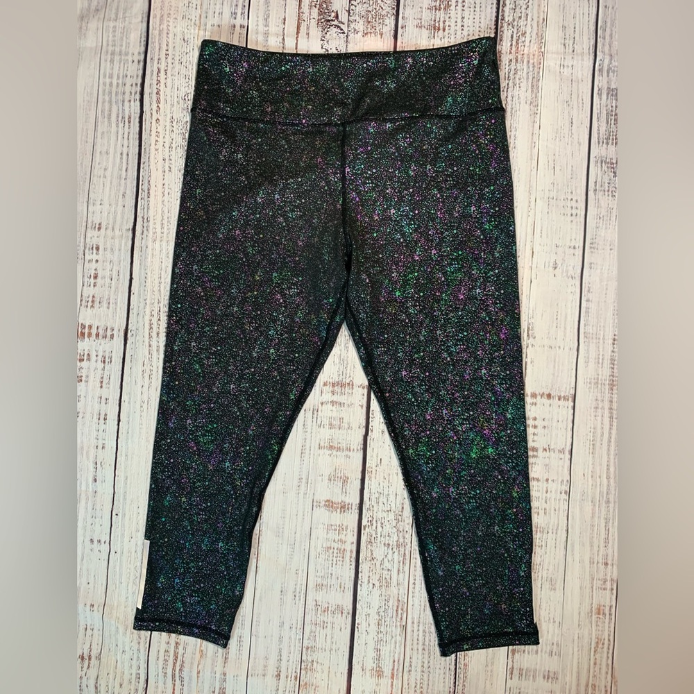 Zyia Active black leggings with rainbow splatter. Size 20.